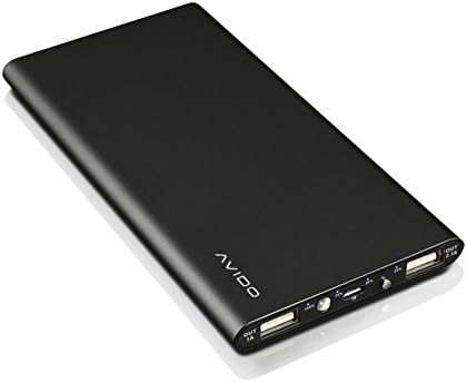 Avido DUO 2 8000mAh Power Bank Backup Battery with LED Light Dual USB (2.1A & 1A) Output Portable External Thin Battery Pack for iPhone, iPad, Samsung, and Tablets - Retail Packaging (Black)