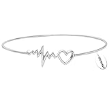NOUMANDA Nurse ECG Bracelet Heat Beat Electrocardiogram Hammered Bangle (silver)