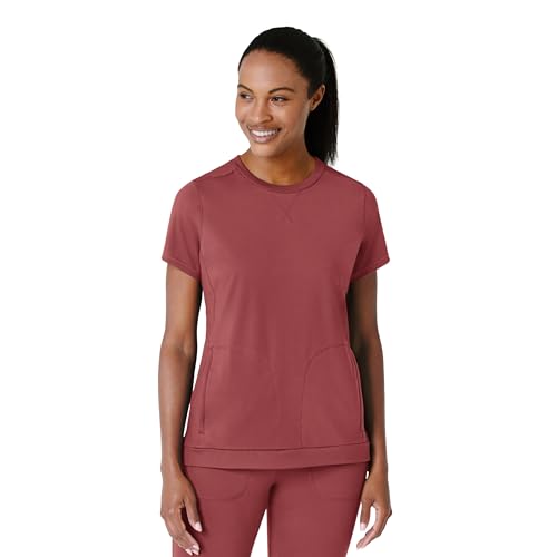 Wink Renew Knit Women's Flex-n-Reach Crew Neck Scrub Top, Ruby, XL