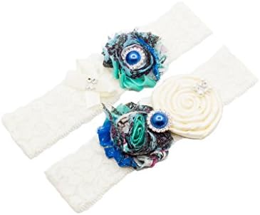 Wedding Lace Garter Set Peacock Inspired With Light Blue Pearl(Gift Box)