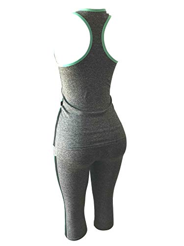 Women Gym Yoga Workout Activewear Set 2 Pieces Top+Leggings Set Sportswear (L/XL = US 8-12, Mesh Mint Green/Grey)