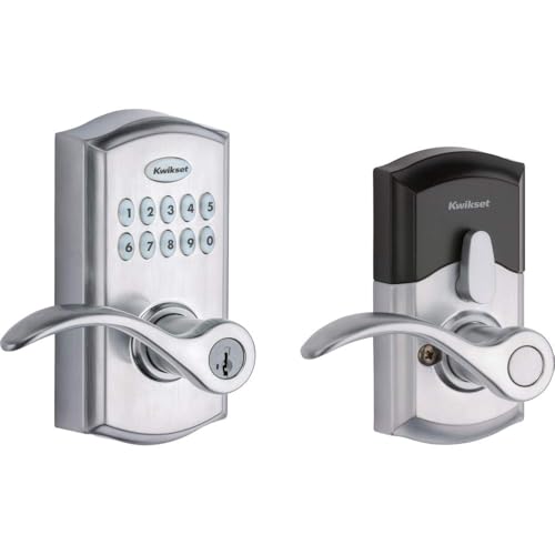 Kwikset SmartCode 955 Elektronisches Tastenfeld Türschloss Riegelschloss Alternative mit Pembroke Türgriff Hebel mit SmartKey Sicherheit in satinierte