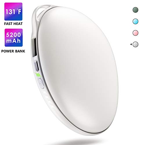 AOMAIS Hand Warmer Rechargeable, Electric Portable USB Hand Warmers & Reusable Pocket 5200mAh Power Bank, Double-Sided Quick Heating Keep Hands Warm, Best Winter Gifts for Christmas, Snow White