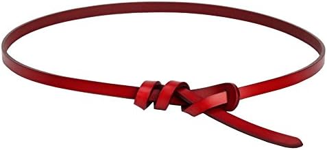 Aecibzo Womens Adjustable Leather Belts Fashion Skinny Minimalism Waist Strap (M/Fit waist 29.5"-31.5", Red)