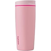 Owala SmoothSip Slider Insulated Stainless Steel Coffee Tumbler, Reusable Iced Coffee Cup, Hot Coffee Travel Mug, BPA Free 20 oz, Pink (Pucker Up)