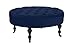 Divano Roma Furniture - Round Tufted Microfiber Coffee Table with Casters, Ottoman with Wheels (Navy)