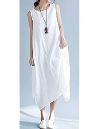 utcoco vestido de tirantes para mujer, casual, liso, de lino, de algodón, con bolsillos