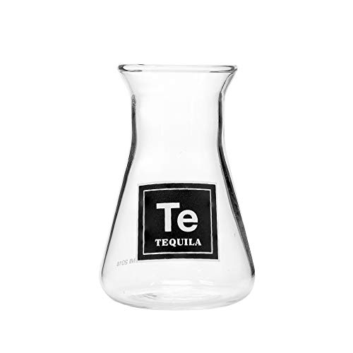 Drink Periodically Set of 6 Laboratory Erlenmeyer Flask Shot Glasses, Clear Glass-2.75oz each