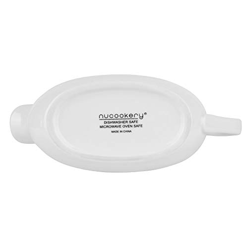 Nucookery Large 17 Oz Gravy Boat With Ergonomic Handle | White Fine Porcelain Saucier With Big Dripless Lip Spout | For Gravy, Warming Sauces, Salad Dressings, Milk, More | Microwave & Freezer Safe