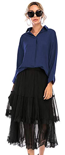 Women\'s Casual Long Sleeve Blouse Top High Low Tunic V Neck Pullover Shirt (Blue, X-Large)