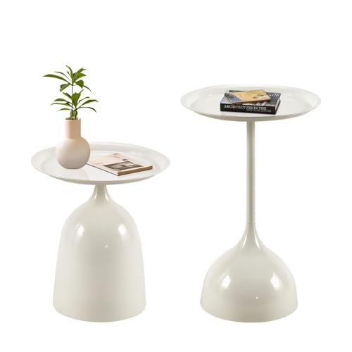 Coffee Table, Black Metal End Table for Living Room, Round Side Table, Bedside Table, Mid Century Circle Accent Table for Small Spaces Easy Assembly Modern Coffee Table for Bedroom Living Room (White)