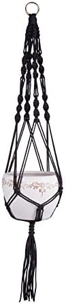 Macrame Hanging Planter Indoor Outdoor Hanging Planter Basket Deck Ceiling Plant Holder Handmade Hemp Rope Hanging Air Plant Holder (Black)