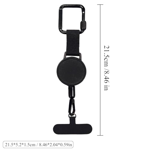 Portable Retractable Anti-Theft Phone Holder, Equipped with a Retractable Keychain Lanyard and Mountain Buckle, Suitable for Travel, Hiking, and Daily Use (Black)
