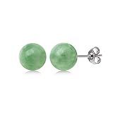 Sterling Silver Natural Green Jade Round Stud Earrings (6mm)