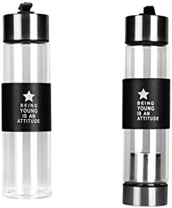 Jisep Tea Infuser and Glass Water Bottles Set, Pair of Hot or Cold Glass Tea Tumbler Bottle, Glass Drink Containers to Quench (Black)