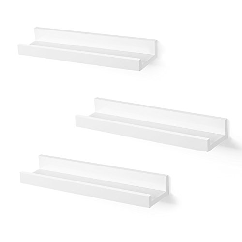 SONGMICS 3 Set Floating Wall Shelves, 15-inch Long, Picture Shelving Ledge, Easy to Install, MDF White ULWS38WT