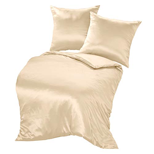 Thxsilk Seidenbettwäsche Set 3 Teilig, Bettbezug 200 X 200 Cm Und 2 Kissenbezüge 80 X 80 Cm, Hypoallergen 19 Momme Maulbeerseide Bettwäsche, Ultra Weich Und Glatt, Champagner