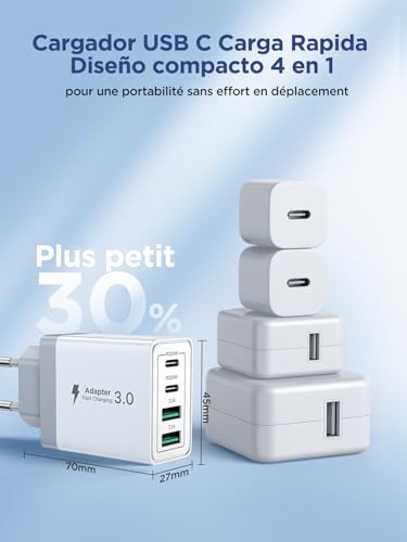 Aioneus USB C Charger 40W, iPhone Charger Fast Charging with Multiple USBC Plug and USB C Cable 2M 60W Adapter Type C Carregador for iPhone 17 16 15 14 13 12 11 Pro MAX Plus, iPad, Samsung