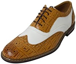 Men's Two Tone Oxford Wingtip Dress Shoes (JF-Conrad-03) Tan/White 7.5