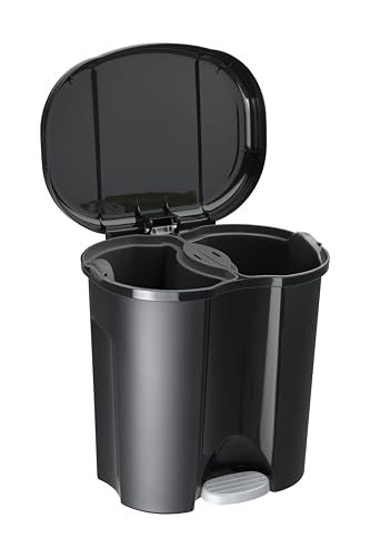 Rotho Duo – Waste Bin 2 x 10 L for Waste Separation with Lid and Pedal, Plastic (PP) BPA-Free, Black, 2 x 10 L (39 x 32 x 40.5 cm)