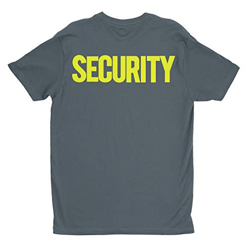 NYC FACTORY Security T-Shirt Front Back Print Mens Tee Staff Event Uniform Bouncer Screen Printed (Charcoal-Neon, Medium)