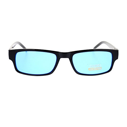 Mens Small Face Snug Fit Color Lens Rectangular Plastic Frame Sunglasses Blue