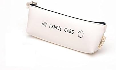 PU Leather Pencil Case - Supercope - Simple Design Waterproof Multifunction Stationery Pencil Pouch Storage Cosmetic Makeup Holder 8.3x1.6x3.6inch (White)