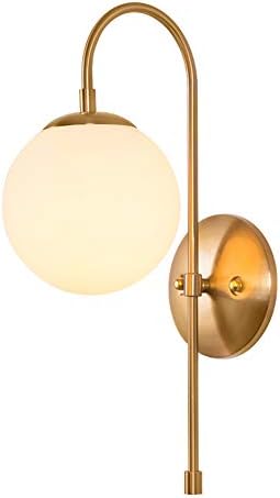 PeiQi Nordic Modern Wall Lights, Hardwired E27 Simple Glass Globe Golden Iron Metal Holder Wall lamp for Living Room Restaurants Bedside lamp-A 15x25x42cm