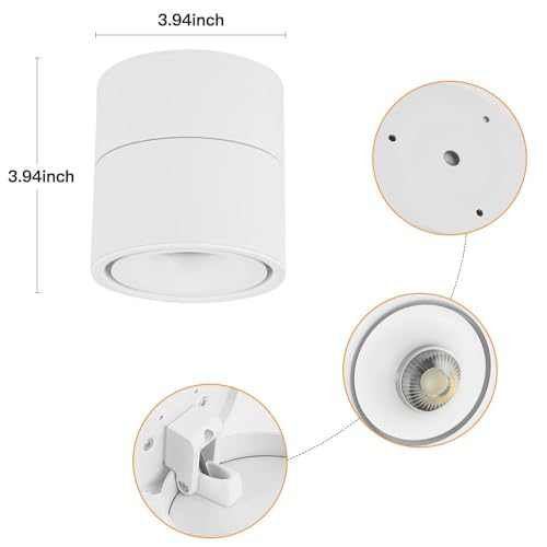 Adjustable LED Spotlight for Indoor - Dimmable 10W Ceiling Light Fixture with 3 Color Temperatures (3000K/4000K/5000K), High CRI93 for Living Rooms, Hallways, Galleries, 1200 Lumens - White-3CCT