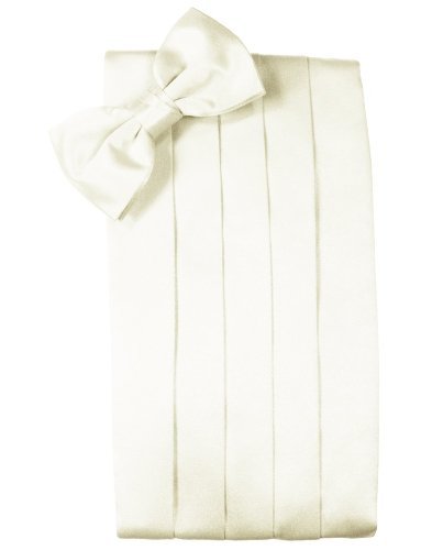 Men's 100% Noble Silk Cummerbund & Bow Tie Set - Many Colors (Ivory)