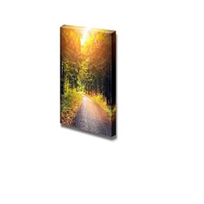 Canvas Prints Wall Art - Beautiful Scenery/Landscape Road in Autumn Forest at Sunset | Modern Wall Decor/Home Decoration Stretched Gallery Canvas Wrap Giclee Print & Ready to Hang - 18" x 12"