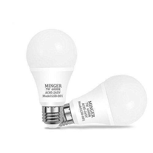 Dusk to dawn Lights Bulb, MINGER 7W Smart Automatic LED Bulbs 60W Equivalent A19with Auto on/off, Indoor/Outdoor Lighting Lamp for Porch, Hallway, Patio, Garage (E26/E27, Cold White) [2-Pack] - Thumbnail 7