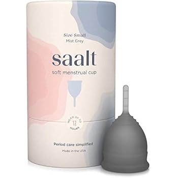 Saalt Soft Menstrual Cup - Super Soft and Flexible - Best Sensitive Cup - Wear for 12 Hours - Made in USA (Grey, Small)