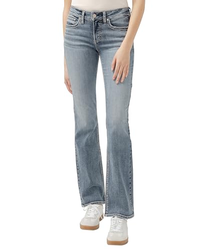 Silver Jeans Co. Women’s Suki Mid Rise Curvy Fit Slim Bootcut Jeans, Dark Wash, 30W x 31L