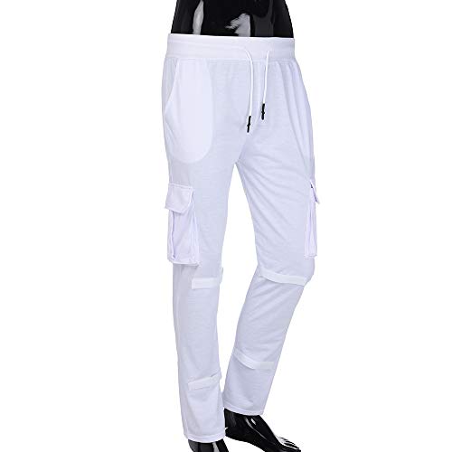 LISTHA Zipper Pocket Sports Pants Mens Personal Elastic Smallfoot Trousers White