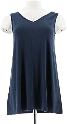 Halston Essentials Slvless V-Neck Knit Tunic Heather Navy Reg XL New A280395