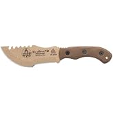 TOPS Knives Tom Brown Tracker #4 Coyote Tan Fixed Blade Knife, 1095 Steel | Made in USA with Kydex Sheath, Multi-Position Carry Clip, Secondary Cutting Edge and 3.50-Inch Blade for Skinning