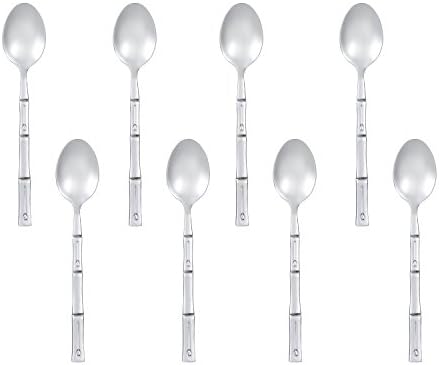 Flatasy Teaspoon Set of 8 Stainless Steel with Bamboo Pattern Handle for Coffee Tea Party Home Kitchen
