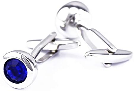 DOLOVE Cuff Links Mens Wedding Round Crystal Cubic Zirconia Blue Cuff Links Silver Blue Cufflinks for Men Vintage