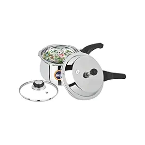 Softel Stainless Steel Handi 5 Litre Pressure Cooker with Glass Lid | Induction Bottom | Silver