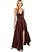 SheIn Women's Sexy Satin Deep V Neck Backless Maxi Party Evening Dress Large Burgundy#2
