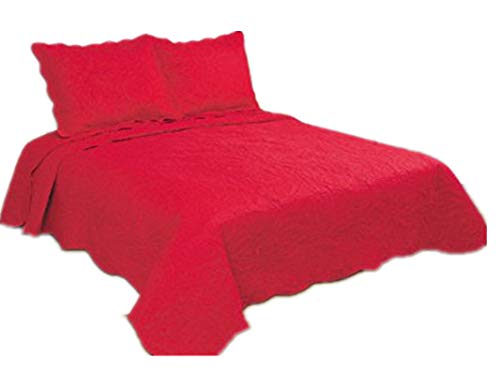 All for You 3-piece Reversible Bedspread/ Coverlet / Quilt Set with embroideries (red, full/queen)