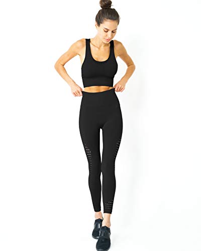 Savoy Active Women's Mesh Seamless High-Compression Leggings with Ribbing Detail (Black)