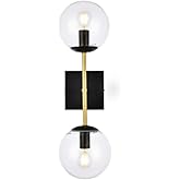 Living District Neri 2-Light Metal Wall Sconce w/Clear Shade in Black and Brass