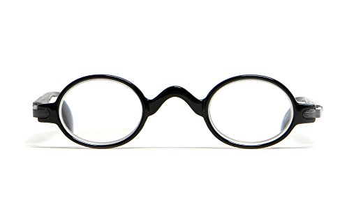 Calabria R314 Unisex Vintage Professor Oval Reading Glasses Incredibly Lightweight and Comfortable in Black +2.50