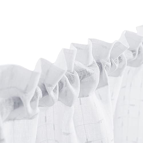 JINCHAN Bleach White Kitchen Curtains Linen Textured Voile Rod Pocket