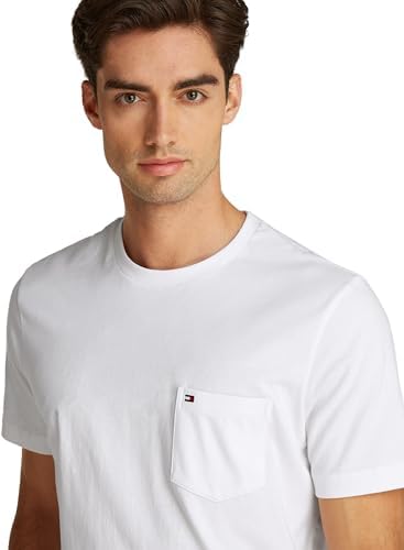 Uomo T-Shirt Maniche Corte Essential con Taschino sul Petto, Bianco (White), L