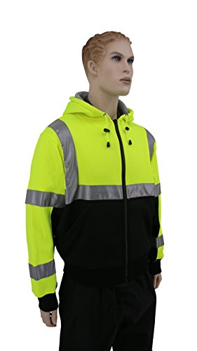 Brite Safety Style 5010 Hi Viz Sweatshirts for Men or Women | Safety Hi Vis Hoodie, 2-Tone Sweatshirt | Thermal Liner, Full Zip 16oz, with 3M Reflective Tape | ANSI 107 Class 3 (XL)