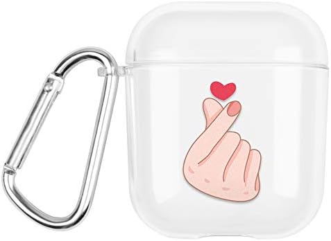 Morenitor PC AirPods Case, Hard Plastic High-Strength Protection NOT Deformed Transparent Cute Cartoon Word Pattern Skin and Cover for Apple Airpods 1 2 Charging Case (Finger Love)
