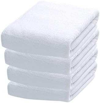 Cotton Bleach Guard Towels (4-Pack, White, 16x26 inches) - Bleach Safe Gym Hand Towel, Luxury Hotel &amp; Spa 100% Cotton Hand Towel Set by Creative Stitches